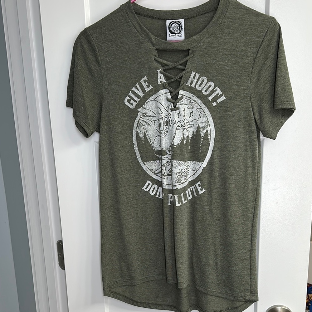 Green Graphic Lace-Up Women's Top